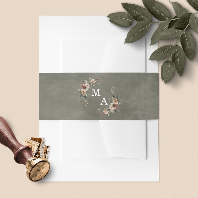 Cintas Para Invitaciones Ethereance Sage Green Monograma Boda (Wrap your invites in style with our floral monogram belly bands, in 6 boho colorways.)