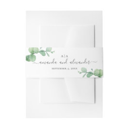 Cintas Para Invitaciones Eucalipto acuarela. Boda de guión elegante