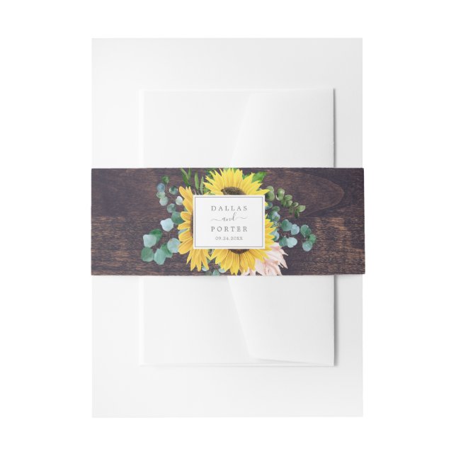 Cintas Para Invitaciones Eucalipto de girasol ruso | Boda maderero (Anverso Ejemplo)