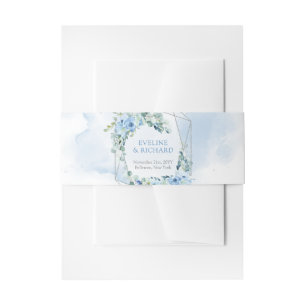 Cintas Para Invitaciones Eucalipto floral azul boho y purpurina plateado