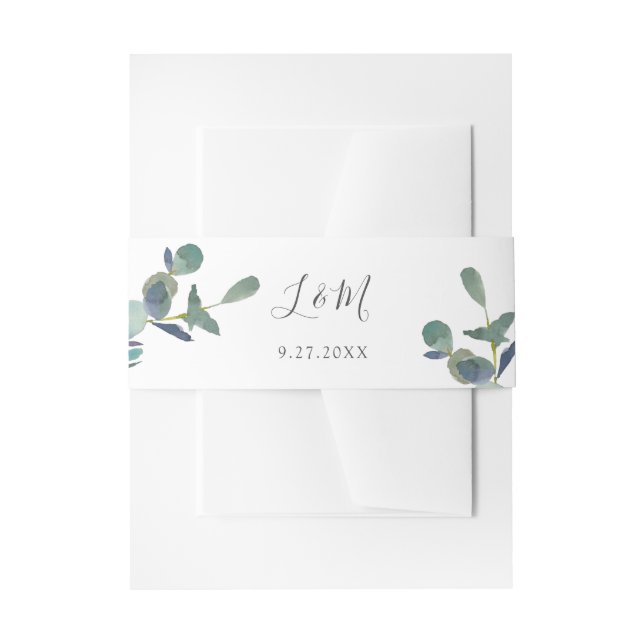 Cintas Para Invitaciones Eucalyptus Escudo | Boda de monograma (Anverso Ejemplo)
