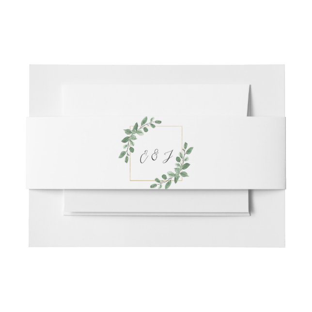 Cintas Para Invitaciones Eucalyptus Greenery Boda con Iniciales Personaliza (Anverso Ejemplo)