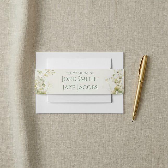 Cintas Para Invitaciones Eucalyptus Greenery Elegante boda Botánico (Eucalyptus Greenery Elegant Botanical wedding Invitation Belly Band.)