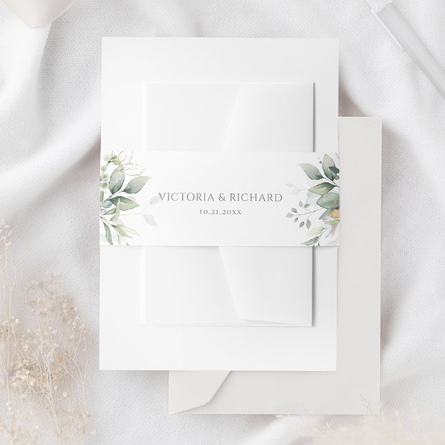 Cintas Para Invitaciones Eucalyptus Greenery Gold deja una elegante boda (Subido por el creador)