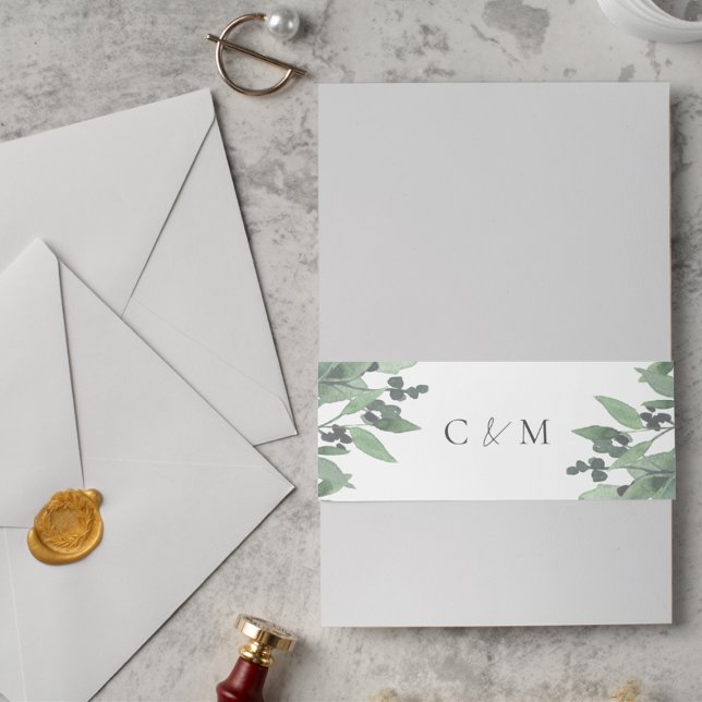 Cintas Para Invitaciones Eucalyptus moderno Boda de follaje (Modern Eucalyptus Foliage Wedding Invitation Belly Band)