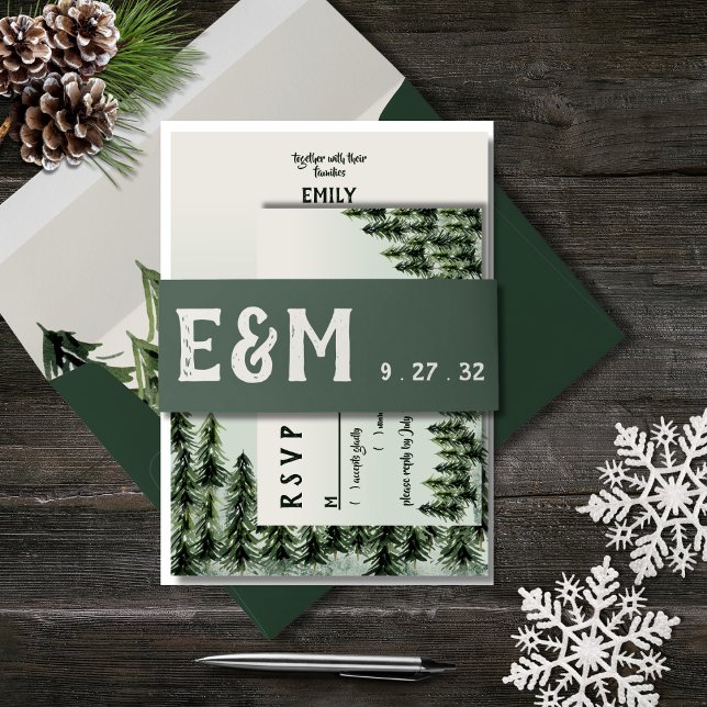 Cintas Para Invitaciones Evergreen Mountain Forest Green White Black (Subido por el creador)