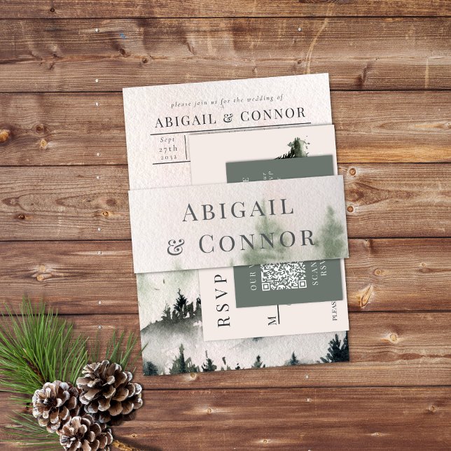 Cintas Para Invitaciones Evergreen Mountain Mist Rústico Invierno Gris Blan (Subido por el creador)