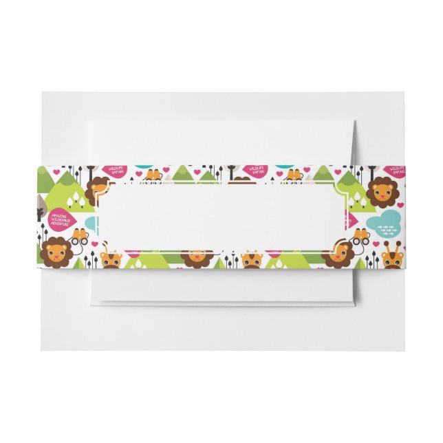 Cintas Para Invitaciones fauna retra del león del safari de los niños (Anverso Ejemplo)