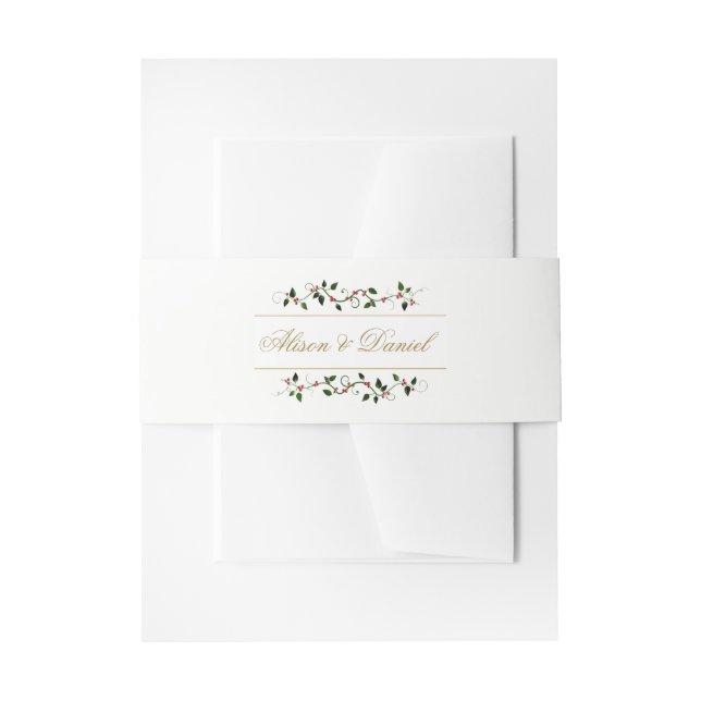 Cintas Para Invitaciones Faux Gold Navidades Holiday Holly Berry Vine (Anverso Ejemplo)