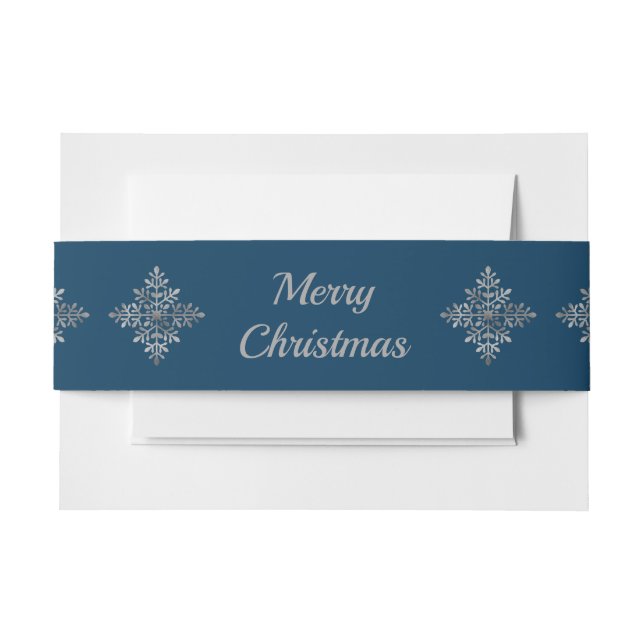 Cintas Para Invitaciones Faux Gray Relieve metalizado Snowflakes On Blue (R (Anverso Ejemplo)