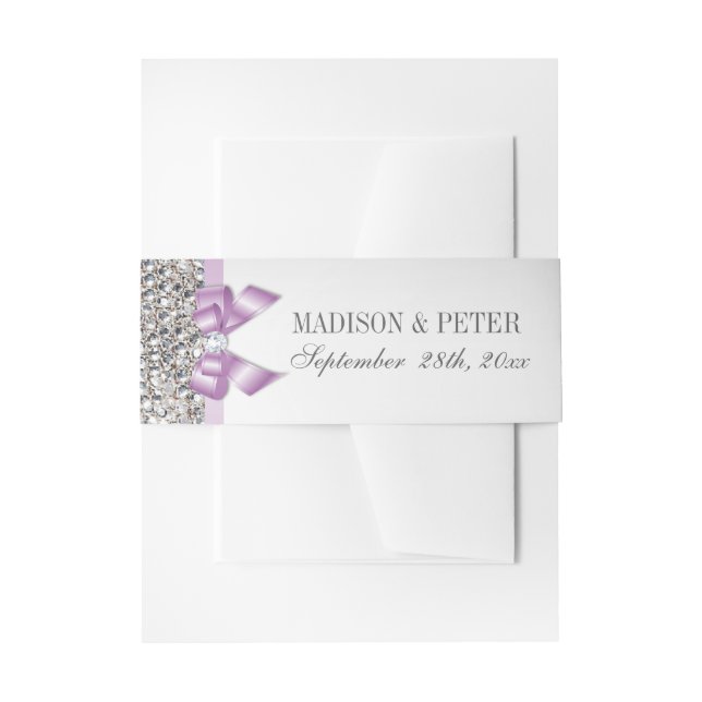 Cintas Para Invitaciones Faux Silver Sequins Lilac Bow Boda (Anverso Ejemplo)