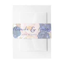 Cintas Para Invitaciones Faux Vellum Blue Floral Elegent Script Boda