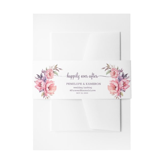 Cintas Para Invitaciones Feliz para siempre después del Boda de Peony Water (Anverso Ejemplo)