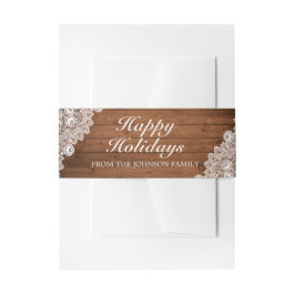 Cintas Para Invitaciones Fiesta Rústico de Wood & White Lace Happy Holidays