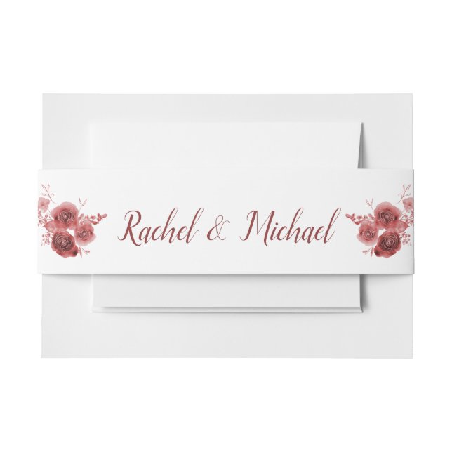 Cintas Para Invitaciones Flor acuática blanca y borgoña encantadora (Anverso Ejemplo)