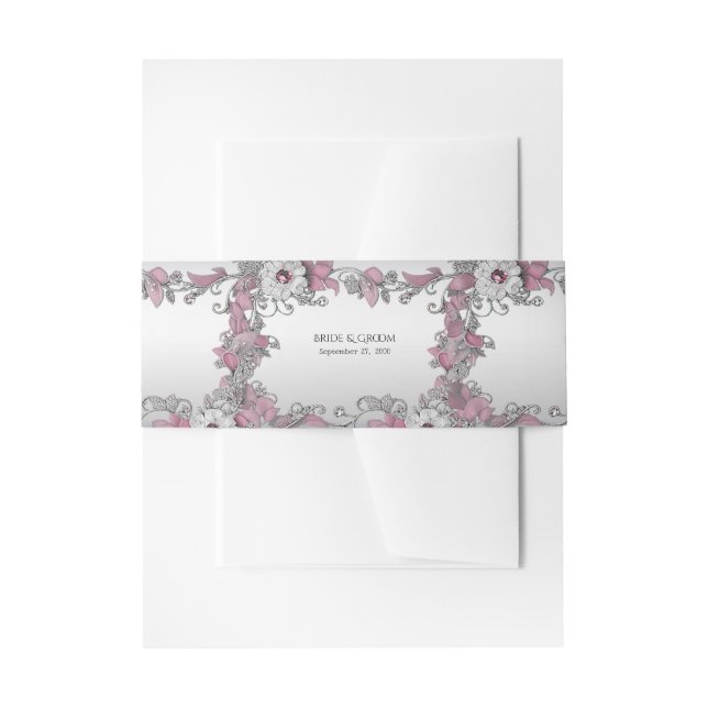 Cintas Para Invitaciones Flor blanca rosada plateada (Anverso Ejemplo)