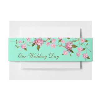 Cintas Para Invitaciones Flor de cerezo rosa y verde menta