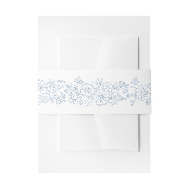 Cintas Para Invitaciones Flor de primavera mariposas de vid boda azul blanc (Anverso Ejemplo)