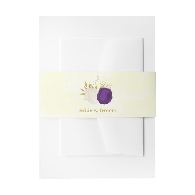 Cintas Para Invitaciones flor real morado blanco boda botánico oro (Anverso Ejemplo)