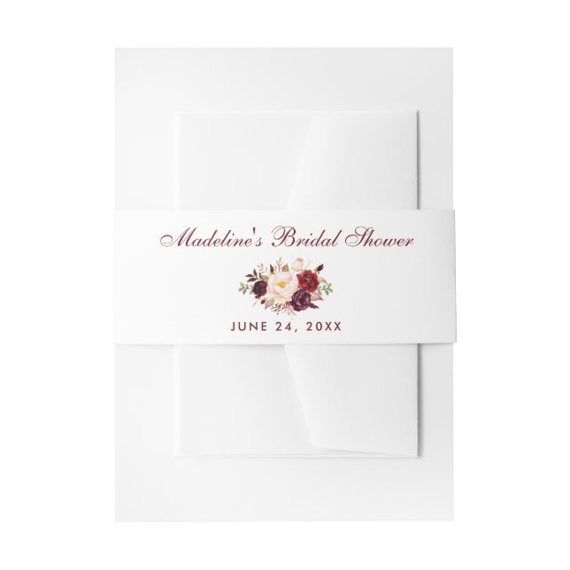 Cintas Para Invitaciones Floral acuarela Burgundy Bridal Shower (Anverso Ejemplo)
