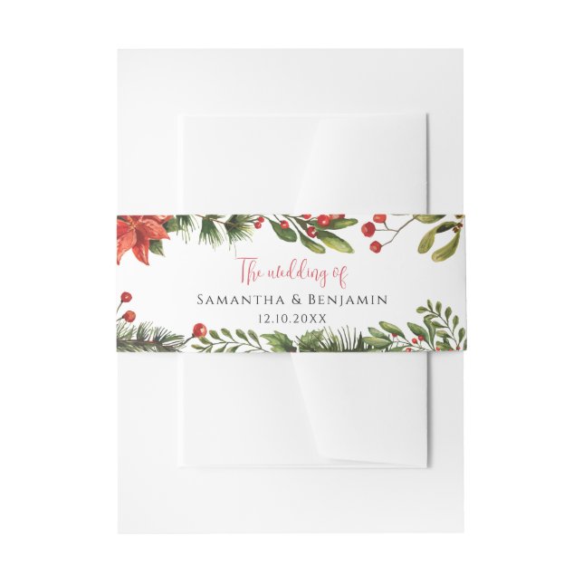 Cintas Para Invitaciones Floral acuarela verde Boda de invierno (Anverso Ejemplo)