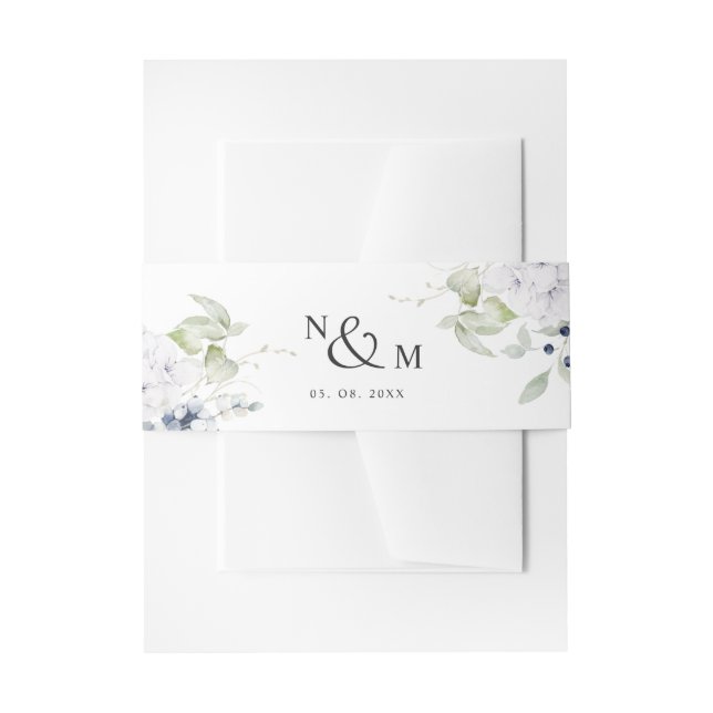 Cintas Para Invitaciones Floral azul blanco, Boda monograma (Anverso Ejemplo)