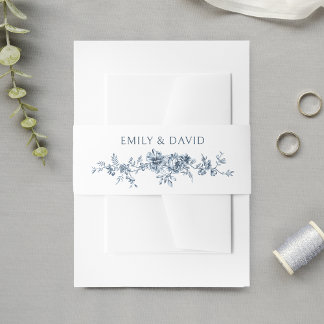 Cintas Para Invitaciones Floral azul con grabado elegante y personalizado