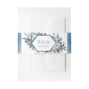 Cintas Para Invitaciones Floral azul geométrica con iniciales Bodas