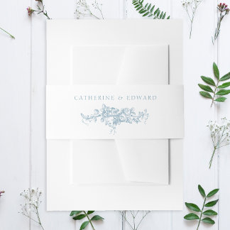 Cintas Para Invitaciones Floral azul y blanco clásico elegante