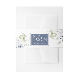 Cintas Para Invitaciones Floral blanca y marina, Boda monograma