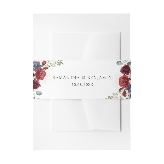 Cintas Para Invitaciones Floral Burgundy Watercolor Fall Wedding (Anverso Ejemplo)