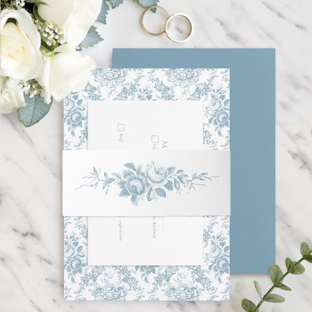 Cintas Para Invitaciones Floral clásica elegante azul grabado (Subido por el creador)