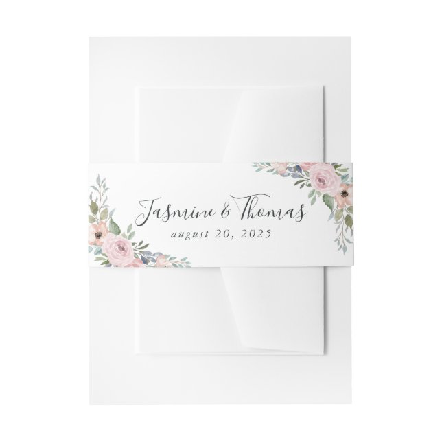 Cintas Para Invitaciones Floral de acuarela rosa Rosa turbia | BODA (Anverso Ejemplo)