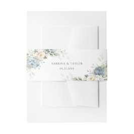 Cintas Para Invitaciones Floral Dusty Blue Greenery White Elegant Wedding