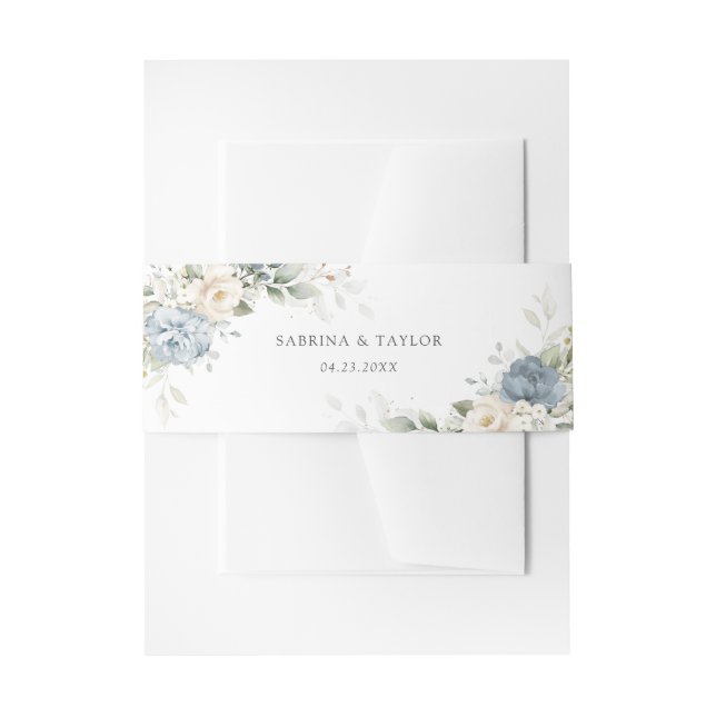 Cintas Para Invitaciones Floral Dusty Blue Greenery White Elegant Wedding (Anverso Ejemplo)