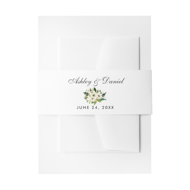 Cintas Para Invitaciones Floral Floral Verde Boda blanco (Anverso Ejemplo)