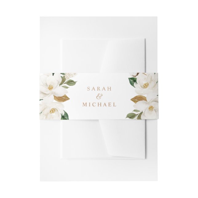 Cintas Para Invitaciones Floral Magnolia Neutral Beige Boda Elegante (Anverso Ejemplo)