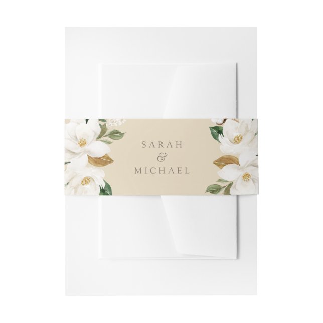 Cintas Para Invitaciones Floral Magnolia Neutral Beige Boda Elegante (Anverso Ejemplo)