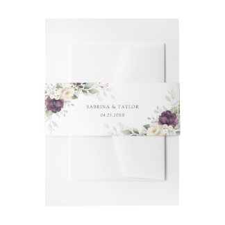 Cintas Para Invitaciones Floral Purple White Greenery Boda elegante de oro