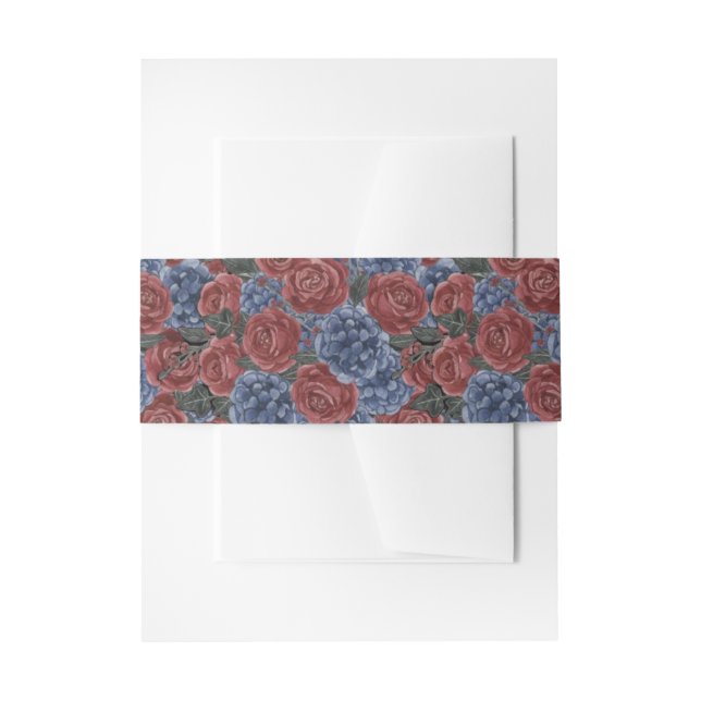 Cintas Para Invitaciones Floral Red & Blue Flower Wedding (Anverso Ejemplo)