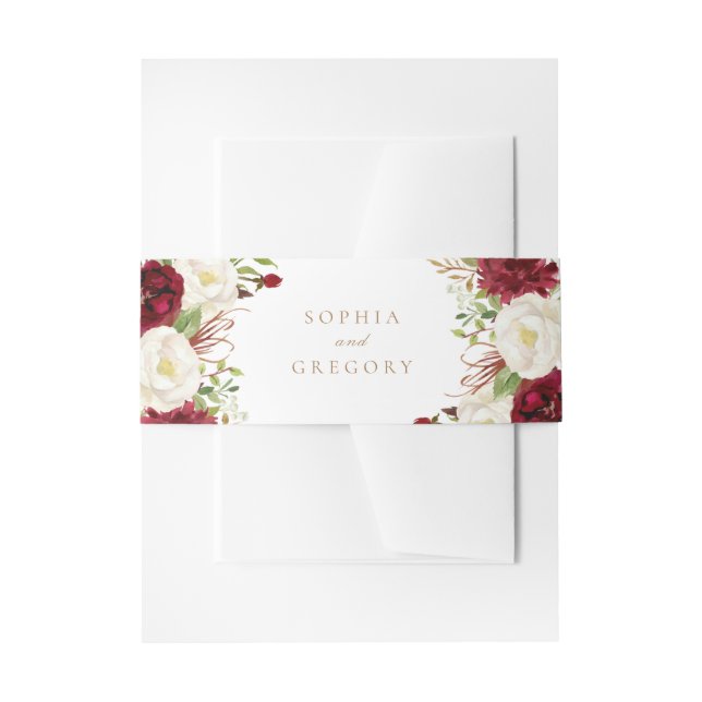 Cintas Para Invitaciones Floral Red Burgundy White Elegant Wedding (Anverso Ejemplo)