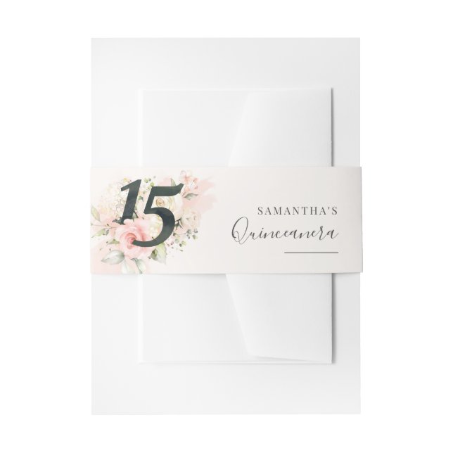 Cintas Para Invitaciones Floral rosa Quinceanera 15 cumpleaños (Anverso Ejemplo)