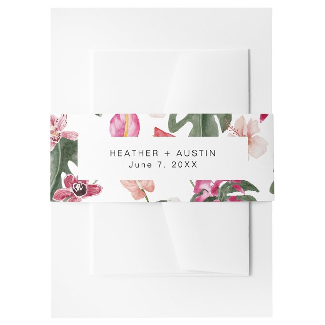 Cintas Para Invitaciones Floral tropical (Tropical Floral Watercolor  Invitation Belly Band by Painted Paperie
)