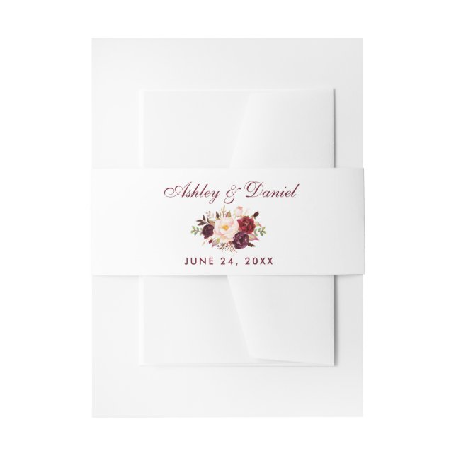 Cintas Para Invitaciones Floral Watercolor Burgundy Boda (Anverso Ejemplo)