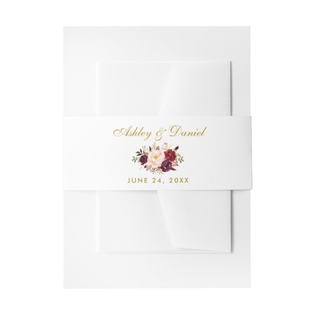 Cintas Para Invitaciones Floral Watercolor Burgundy Gold Boda (Anverso Ejemplo)