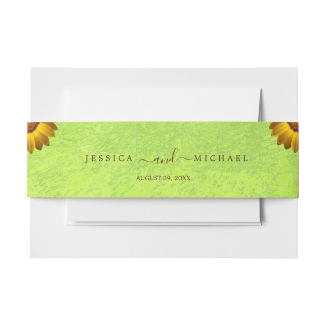 Cintas Para Invitaciones Flores amarillas sobre el Boda Verde abstracto (Anverso Ejemplo)