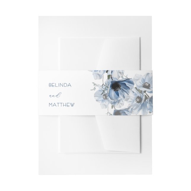 Cintas Para Invitaciones Flores Azules Artísticas | Boda (Anverso Ejemplo)