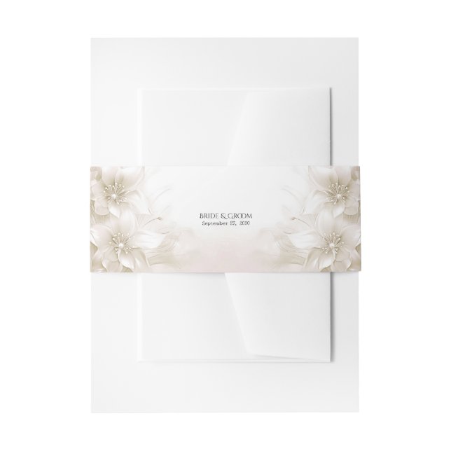 Cintas Para Invitaciones Flores blancas marfil elegantes (Anverso Ejemplo)