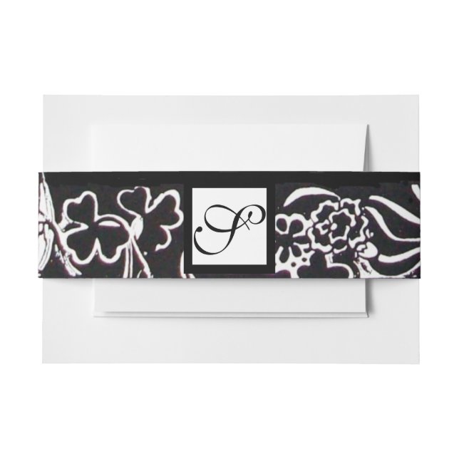 Cintas Para Invitaciones Flores blancas negras y monograma floral Shamrock (Anverso Ejemplo)