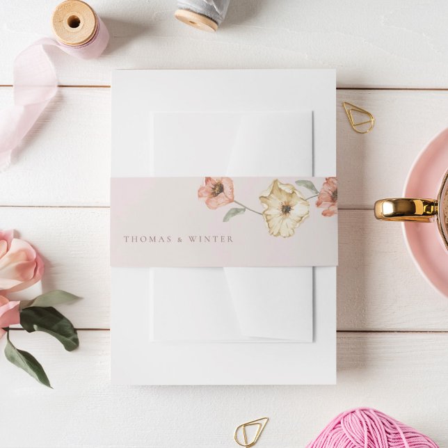 Cintas Para Invitaciones Flores de adormidera islandesas Boho (Boho Icelandic Watercolor Iceland Poppy Flowers Invitation Belly Band)